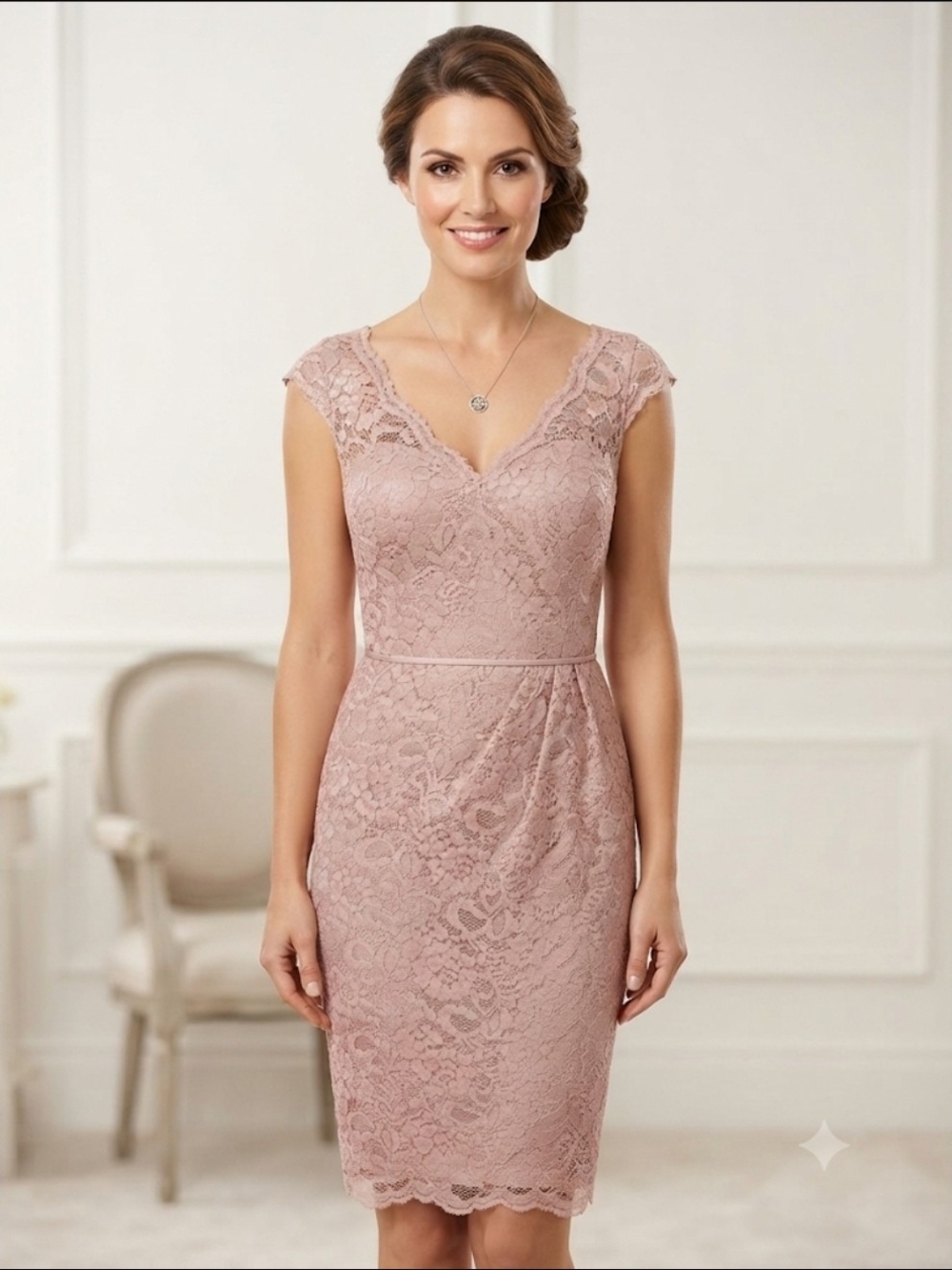 David's Bridal Blush Lace Dress